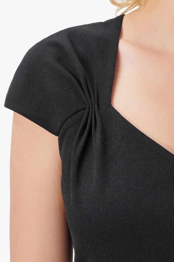 Adrianna Papell Bertha Neck Cap Sleeve Fit Flare Solid High Low Hem Crepe Dress - Image 4