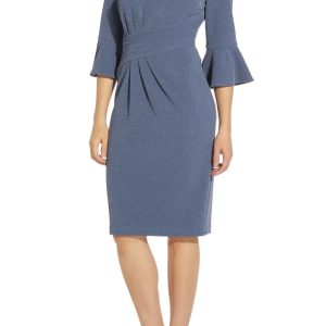 Adrianna Papell Square Neck 3/4 Bell Sleeves Back Zipper Short Metallic Knit Dress