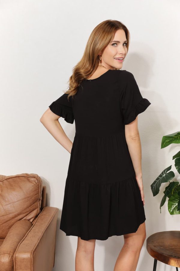 Double Take V-Neck Flounce Sleeve Tiered Dress - Image 3