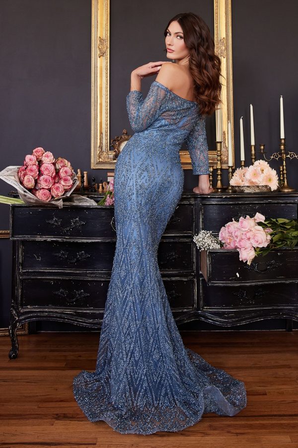 Long Sleeve Embellished Off the Shoulder Bodice Mermaid Long Mother of Bride Dress CDCB118 - Image 2