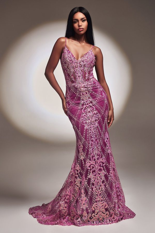 Fitted Glitter Mermaid Shimmer V-neck V-back Elongated Hem Long Prom & Bridesmaid Dress CDCC2168 - Image 10