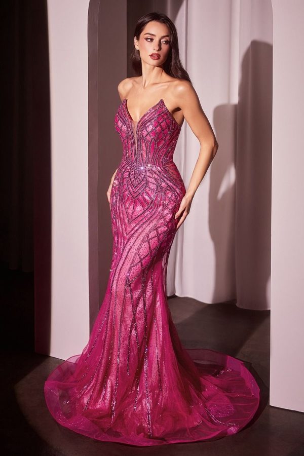 Strapless Embellished Glitter Mermaid Sweetheart Long Prom Dress CDCC6018 - Image 18