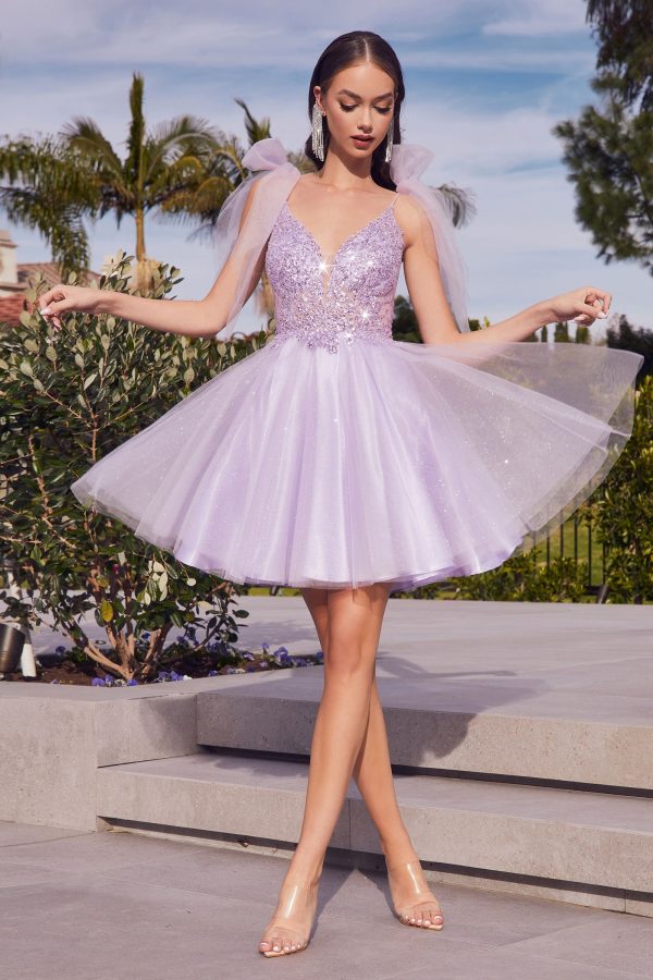 A-Line Tulle Embroidered Lace Illusion V-Neck Short Cocktail Dress CDCD0174 - Image 45