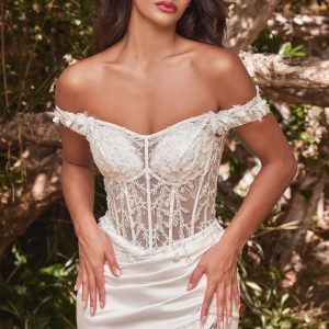 Off The Shoulder Lace Corset Bodice Fitted Mermaid Long Bridal & Wedding Dress CDCD0186W