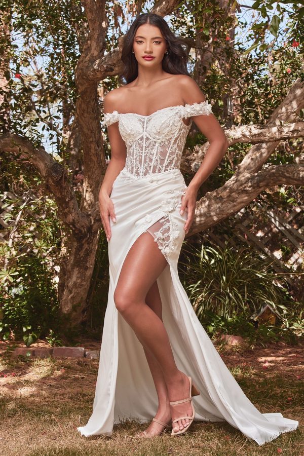 Off The Shoulder Lace Corset Bodice Fitted Mermaid Long Bridal & Wedding Dress CDCD0186W - Image 3