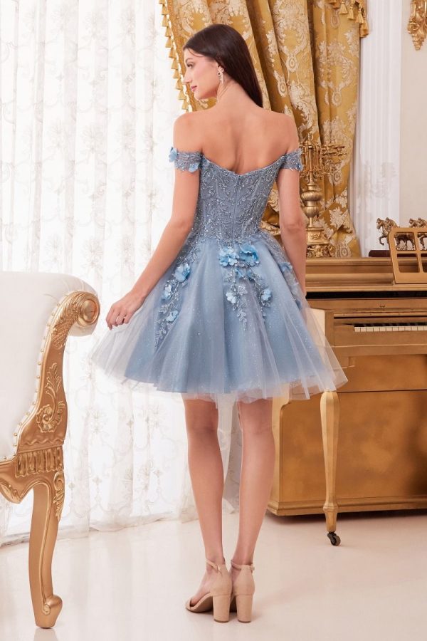 Lace A-line off the shoulder Embroidered Bodice Short Cocktail & Homecoming Dress CDCD0194 - Image 2