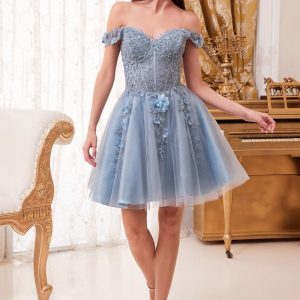 Lace A-line off the shoulder Embroidered Bodice Short Cocktail & Homecoming Dress CDCD0194