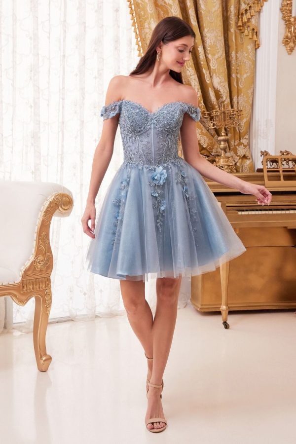 Lace A-line off the shoulder Embroidered Bodice Short Cocktail & Homecoming Dress CDCD0194