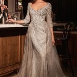 LONE SLEEVE LACE FITTED DRESS & OVERSKIRT