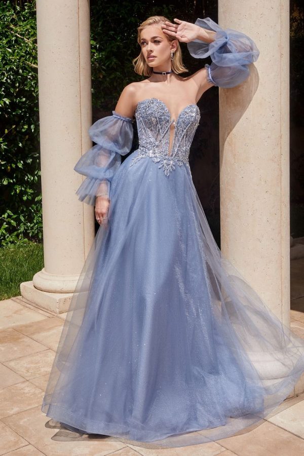 Strapless Removable Sleeves Off Shoulder Tulle Skirt Long Ball Dress CDCD830 - Image 13