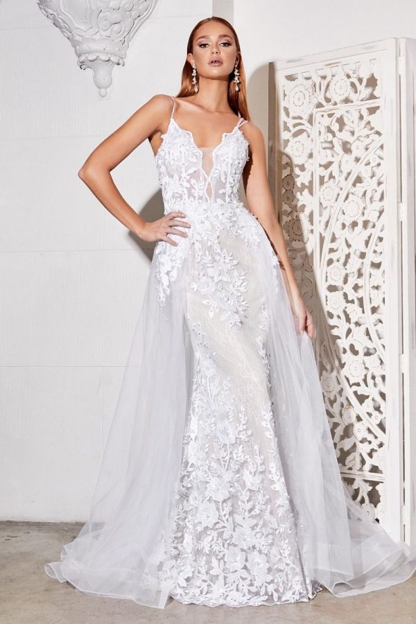 Lace Mermaid Silhouette Overskirt V-neck Mid Open Back Bodice Long Wedding & Bridal Dress CDCD931W - Image 5