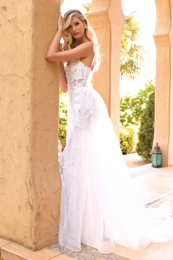 Lace Mermaid Silhouette Overskirt V-neck Mid Open Back Bodice Long Wedding & Bridal Dress CDCD931W - Image 2