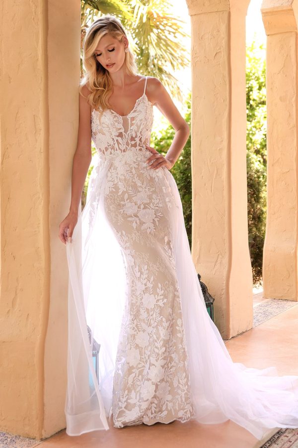 Lace Mermaid Silhouette Overskirt V-neck Mid Open Back Bodice Long Wedding & Bridal Dress CDCD931W - Image 4