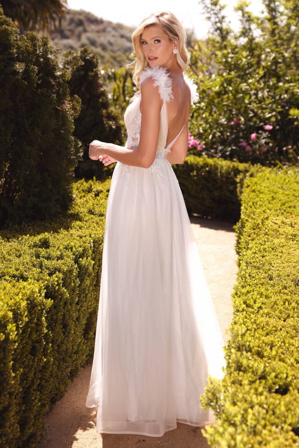 A-line Floral Appliqué Waistline Sensual V-neckline Backless Bodice Long Wedding Dress CDCD971W Sale - Image 3