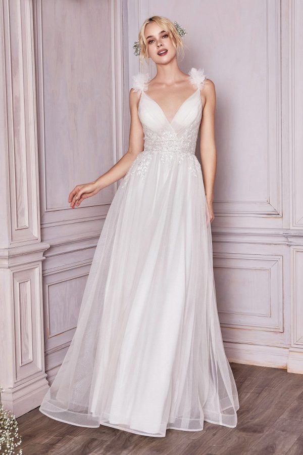 A-line Floral Appliqué Waistline Sensual V-neckline Backless Bodice Long Wedding Dress CDCD971W Sale - Image 2