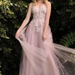 Floral A-line Embroidered Deep V Neck Open Back Cut Layered Plus Size Long Prom Dress CDCDS409C