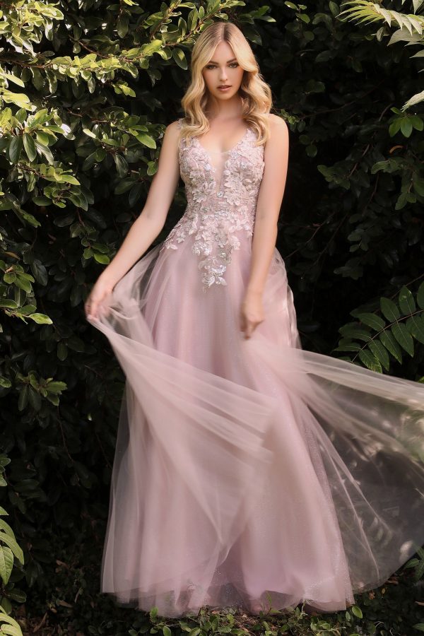 Floral A-line Embroidered Deep V Neck Open Back Cut Layered Plus Size Long Prom Dress CDCDS409C - Image 9