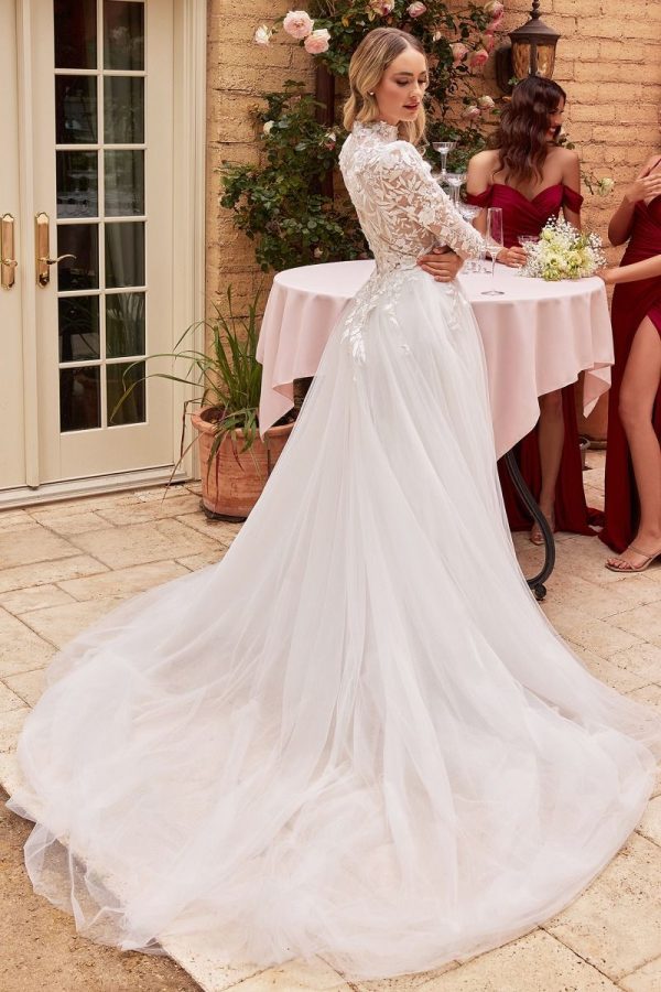 Long Sleeves Embroidered Lace High Neck Long Wedding Dress CDCDS433W - Image 3