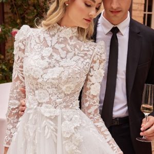 Long Sleeves Embroidered Lace High Neck Long Wedding Dress CDCDS433W