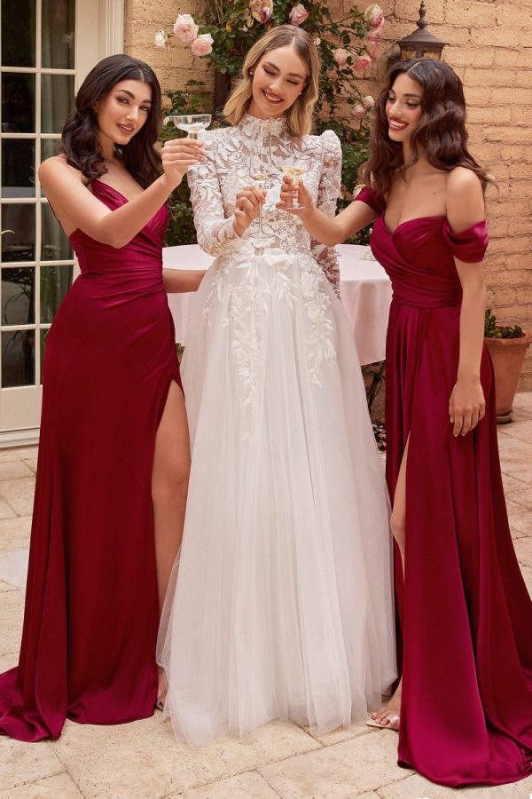 Long Sleeves Embroidered Lace High Neck Long Wedding Dress CDCDS433W - Image 4