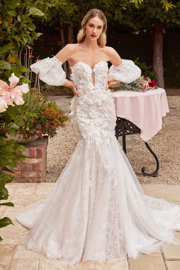 Strapless Embroidered Lace Mermaid Long Wedding Dress CDCDS434W - Image 2