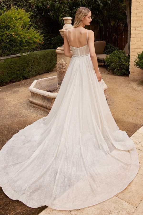 Glitter Bodice Sweetheart A-Line Spaghetti Straps Long Wedding Dress CDCDS435W - Image 2