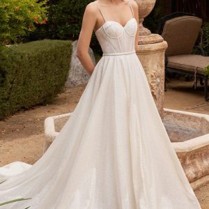 Glitter Bodice Sweetheart A-Line Spaghetti Straps Long Wedding Dress CDCDS435W