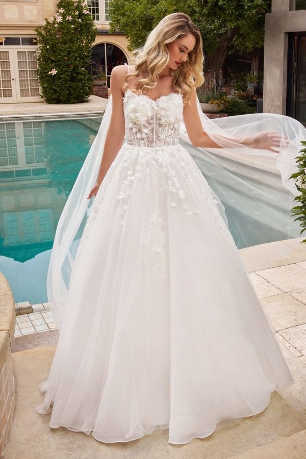 Layered Tulle Sweetheart Sheer Embroidered Lace Long Wedding Dress CDCDS437W - Image 5