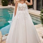 Layered Tulle Sweetheart Sheer Embroidered Lace Long Wedding Dress CDCDS437W