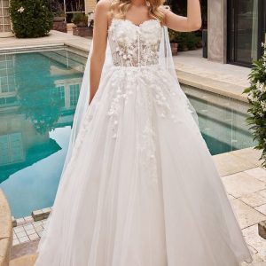 Layered Tulle Sweetheart Sheer Embroidered Lace Long Wedding Dress CDCDS437W