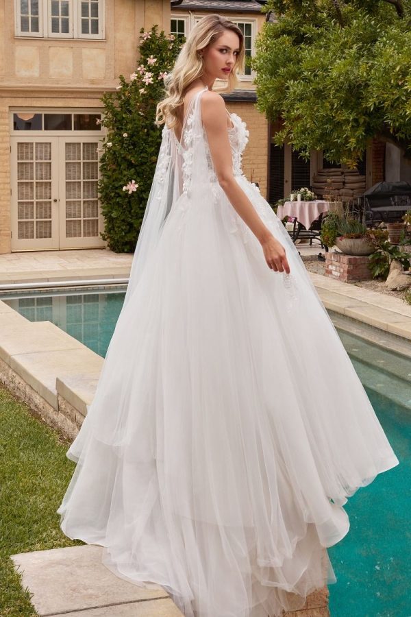 Layered Tulle Sweetheart Sheer Embroidered Lace Long Wedding Dress CDCDS437W - Image 3
