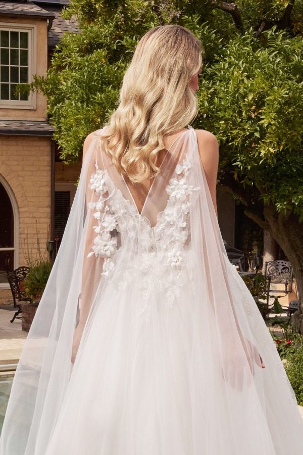 Layered Tulle Sweetheart Sheer Embroidered Lace Long Wedding Dress CDCDS437W - Image 4