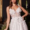 Floral Applique A-line Tulle Boned Bodice V-neck Open Back Long Bridal & Wedding Dress CDCM321W - Image 3