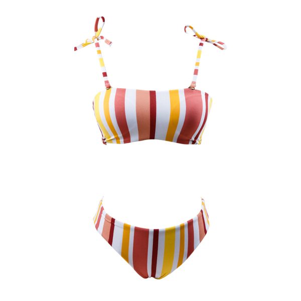 Colorful Stripe Bandeau Bikini Swimwear - Image 4