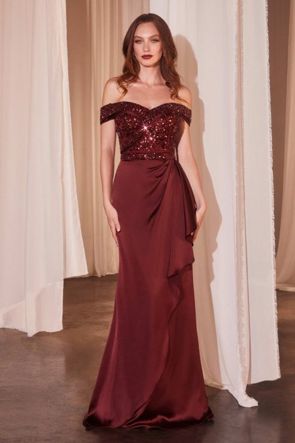 OFF THE SHOULDER SATIN & BEADED GOWN CDCR877 - Image 5