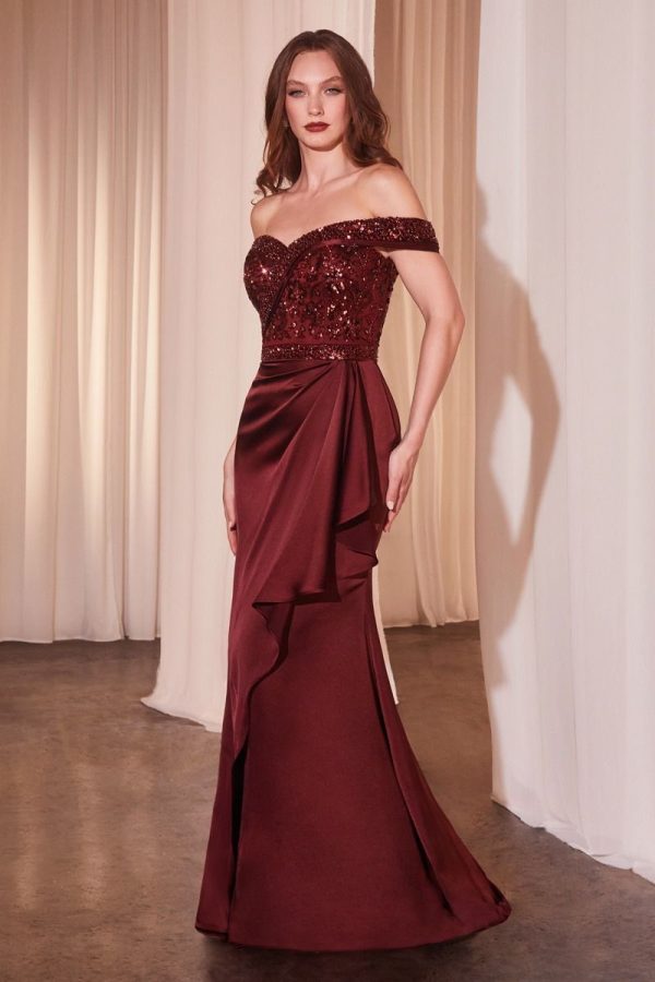 OFF THE SHOULDER SATIN & BEADED GOWN CDCR877 - Image 4