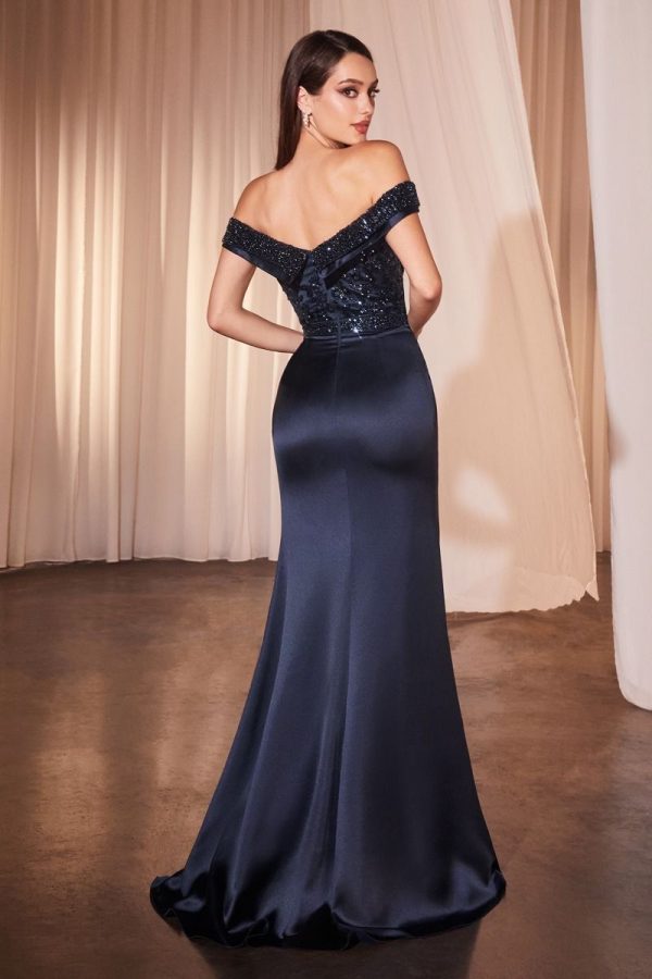 OFF THE SHOULDER SATIN & BEADED GOWN CDCR877 - Image 2