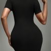 Ladies' Round Neck Solid Color Slim Fit Fashionable Dress - Image 2