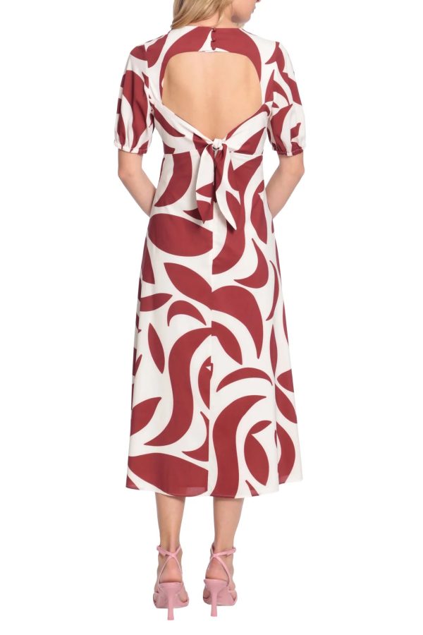 Donna Morgan V Neck Short Puff Sleeves Back Zipper Open Back Detail Midi Dress - Image 3