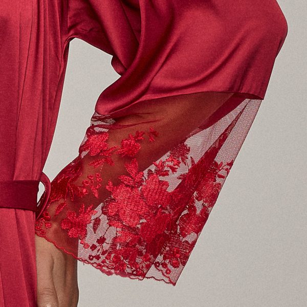 Long Sleeve Satin Bathrobe Ruby Red Tango - Image 2