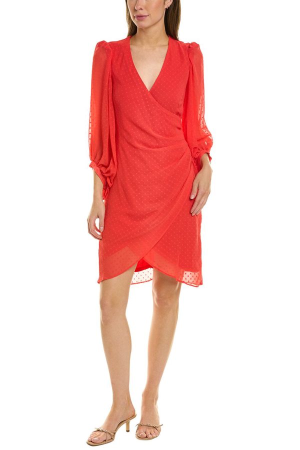 Donna Ricco Swiss Dot Balloon Sleeve Faux Wrap Dress - Image 4