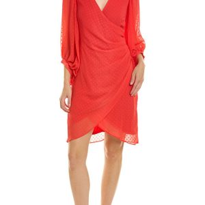 Donna Ricco Swiss Dot Balloon Sleeve Faux Wrap Dress