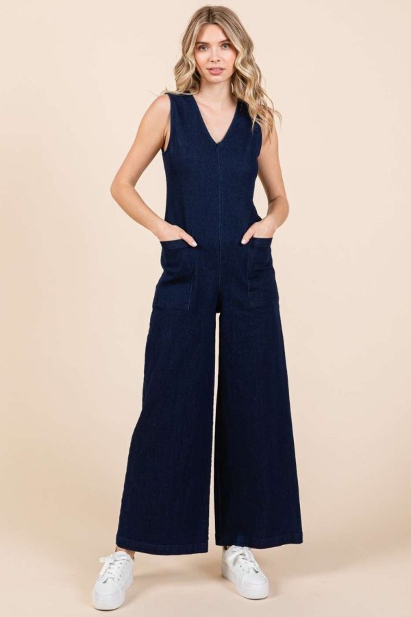 Mittoshop Sleeveless Wide Leg Denim Jumpsuit - Image 7