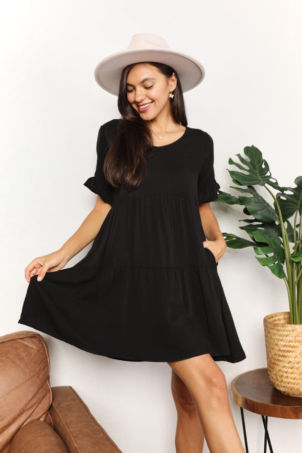Double Take V-Neck Flounce Sleeve Tiered Dress - Image 5