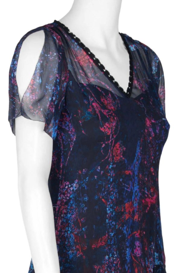 Elie Tahari Embellished V-Neck Slit Short Sleeve Zipper Back Tiered Hem Silk Dress - Image 2