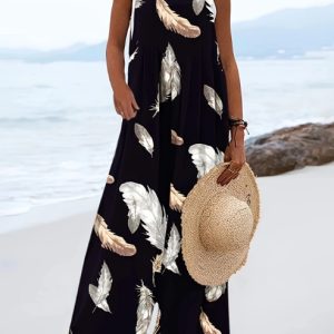 Women's Feather Printed Fashionable Casual Jumpsuit