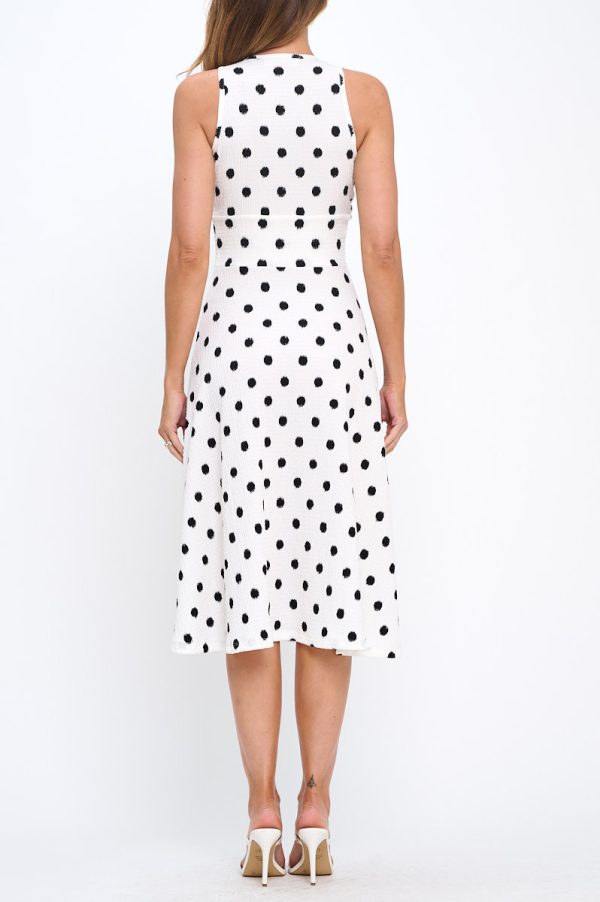 Polka Dot Sleeveless V neck Midi Dress with Slit - Image 4
