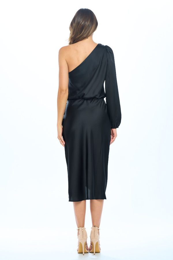 Satin One Shoulder Bodycon Dress w/ Asymmetric Hem - Image 5