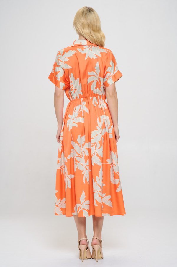 Flower Print Collared V neck Dress with Pockets - Image 5