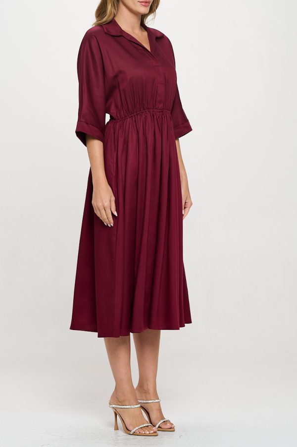 Tencel Collared V neck Midi Dress with Pockets - Image 3